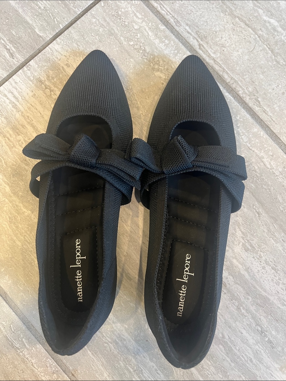 Nanette Lepore Black Pointed Knit Bow Flats